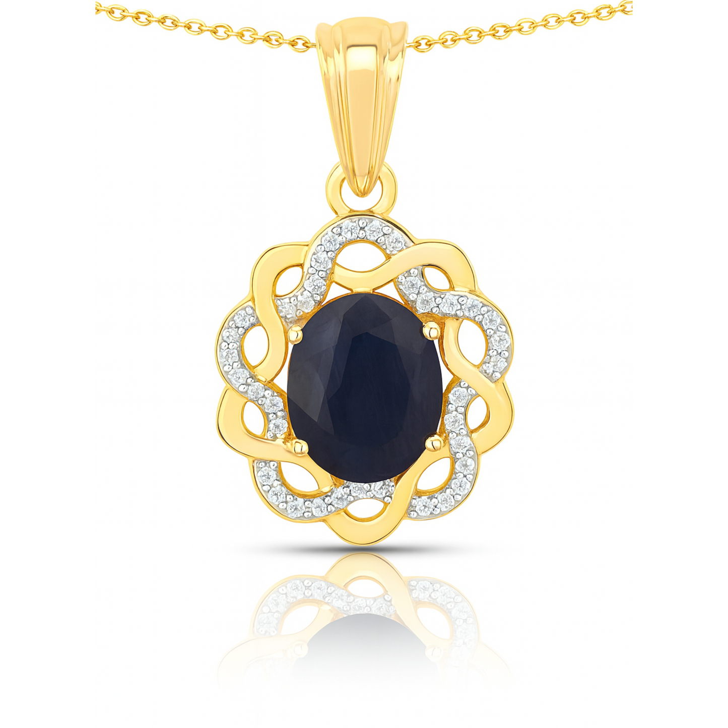 Pendentif en argent sterling 925 avec saphir bleu véritable et topaze blanche de 3,43 carats