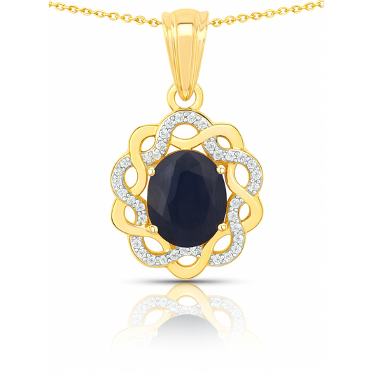 Pendentif en argent sterling 925 avec saphir bleu véritable et topaze blanche de 3,43 carats