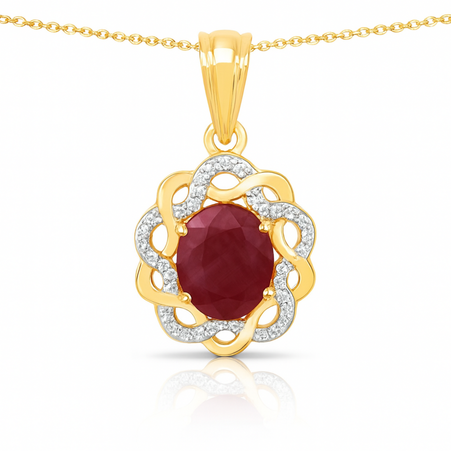 Pendentif en argent sterling 925 avec rubis véritable et topaze blanche de 3,43 carats