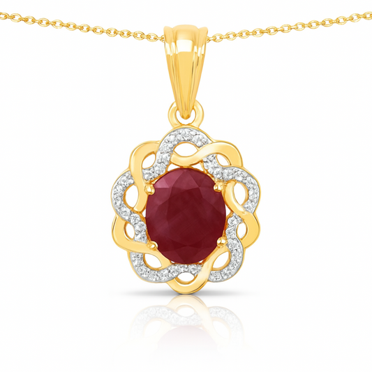 Pendentif en argent sterling 925 avec rubis véritable et topaze blanche de 3,43 carats