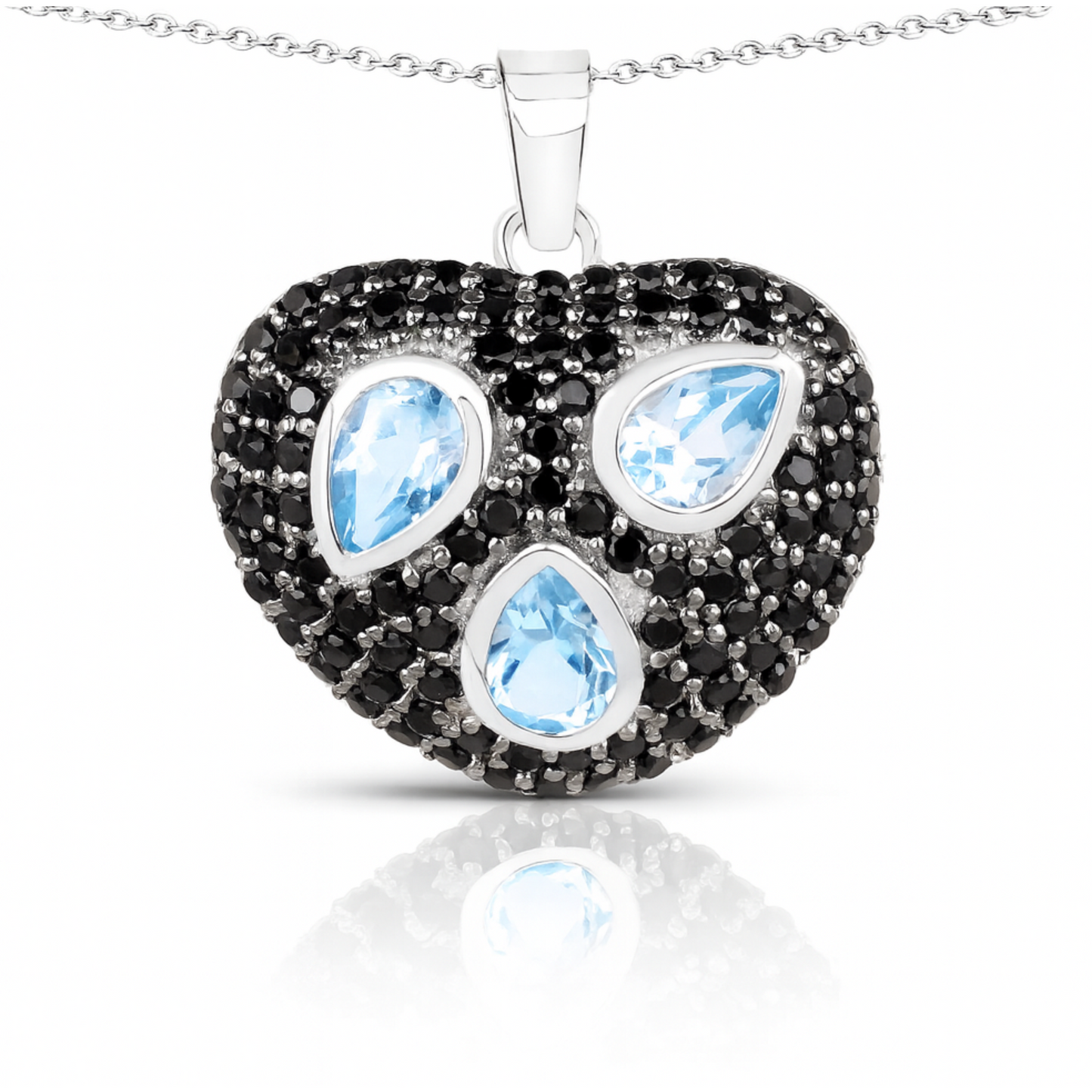 Pendentif en argent sterling 925 avec topaze bleue véritable et spinelle noire de 3,52 carats