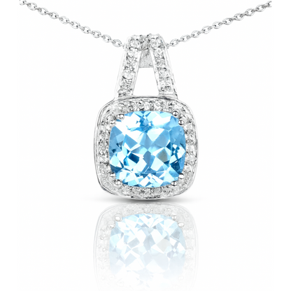 Pendentif en argent sterling 925 avec topaze bleue et topaze blanche authentiques de 3,60 carats