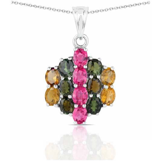 Pendentif en argent sterling 925 avec tourmaline rose véritable de 4,34 carats, tourmaline verte et tourmaline brune