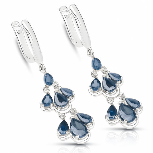 4.18 Carat Genuine Blue Sapphire .925 Sterling Silver Earrings