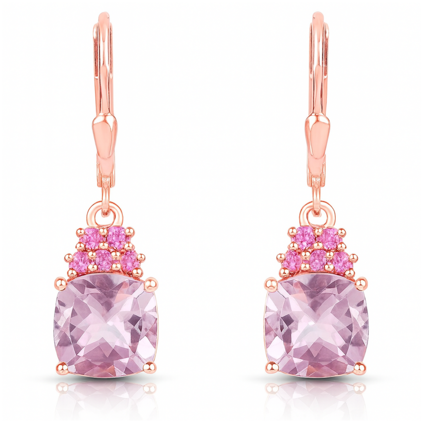 4.90 Carat Genuine Pink Amethyst and Rhodolite .925 Sterling Silver Earrings