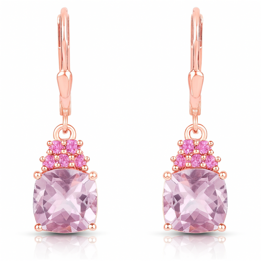 4.90 Carat Genuine Pink Amethyst and Rhodolite .925 Sterling Silver Earrings