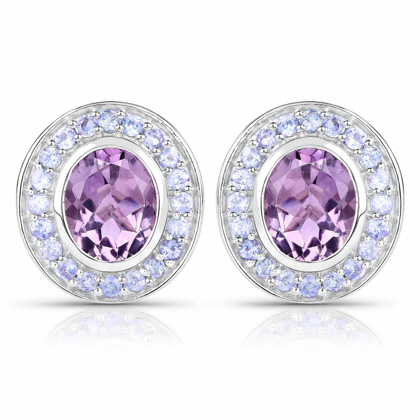 5.50 Carat Genuine Amethyst and Tanzanite .925 Sterling Silver Earrings