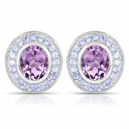 5.50 Carat Genuine Amethyst and Tanzanite .925 Sterling Silver Earrings