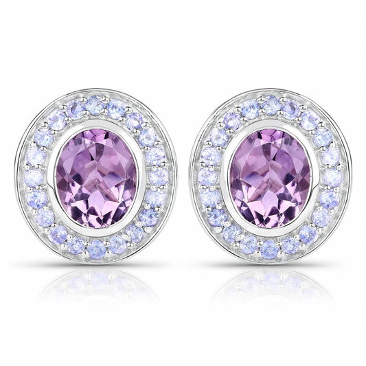 5.50 Carat Genuine Amethyst and Tanzanite .925 Sterling Silver Earrings