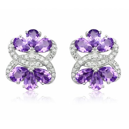 8.52 Carat Genuine Amethyst & White Topaz .925 Sterling Silver Earrings