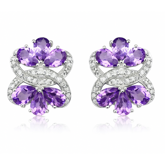 8.52 Carat Genuine Amethyst & White Topaz .925 Sterling Silver Earrings