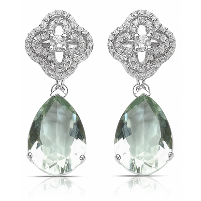 9.14 Carat Genuine Green Amethyst and White Topaz .925 Sterling Silver Earrings