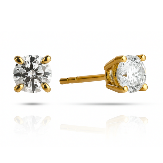Lab-Grown Diamond Solitaire Studs with Hidden Halo in 18K Yellow Gold
