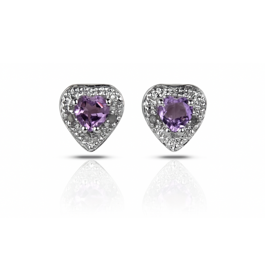 Sterling Silver Heart-Shaped Amethyst Earring