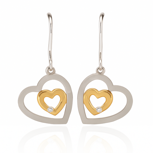Sterling Silver Heart Earrings with Cubic Zirconia