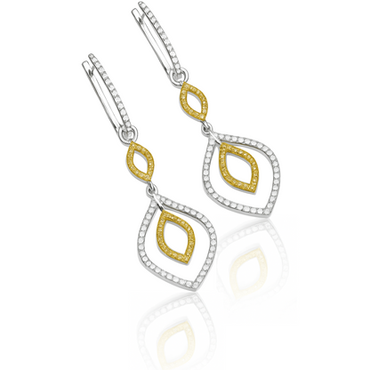 Boucles d'oreilles en argent sterling 925 avec diamants blancs et jaunes authentiques de 1,00 carat 