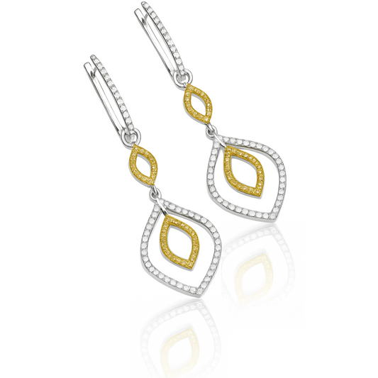 Boucles d'oreilles en argent sterling 925 avec diamants blancs et jaunes authentiques de 1,00 carat 