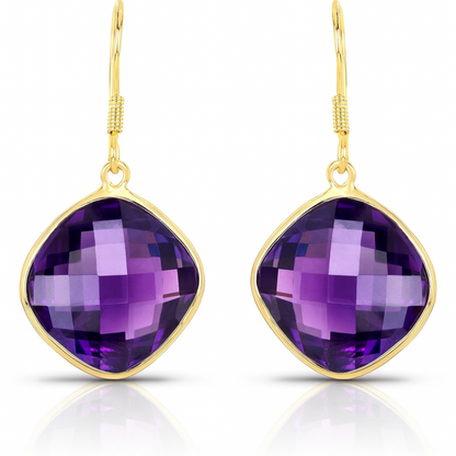 Boucles d'oreilles en argent sterling 925 avec améthyste véritable de 24,60 carats