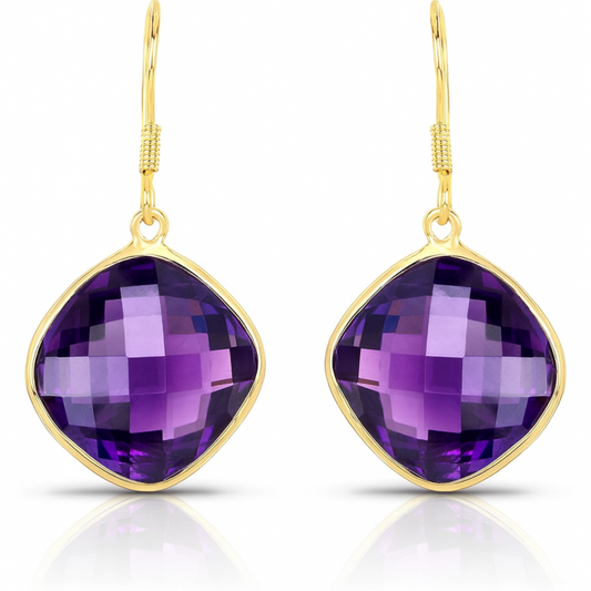 Boucles d'oreilles en argent sterling 925 avec améthyste véritable de 24,60 carats