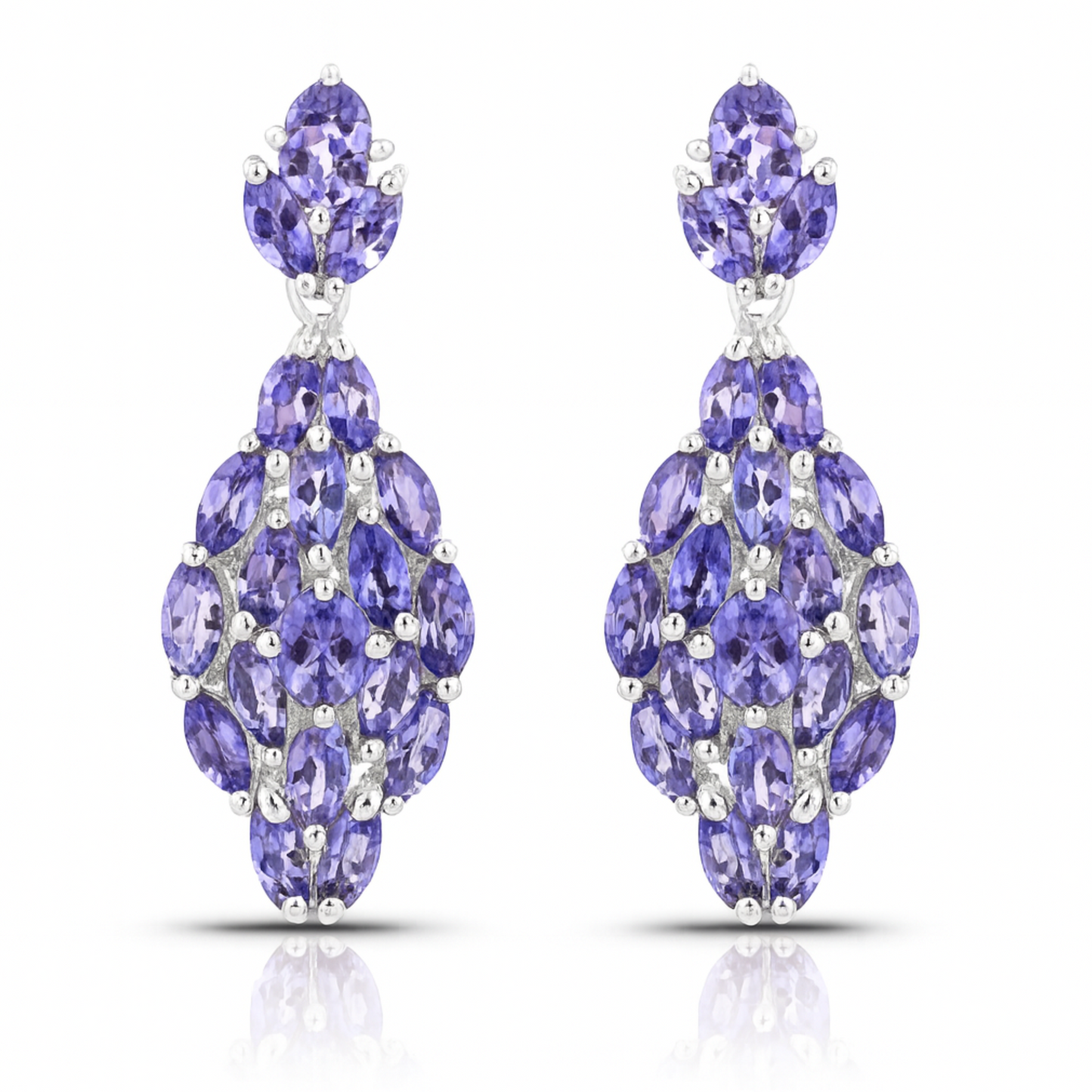 Boucles d'oreilles en argent sterling 925 avec tanzanite véritable de 3,56 carats