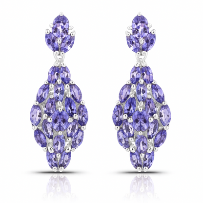 Boucles d'oreilles en argent sterling 925 avec tanzanite véritable de 3,56 carats