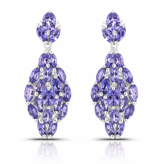 Boucles d'oreilles en argent sterling 925 avec tanzanite véritable de 3,56 carats