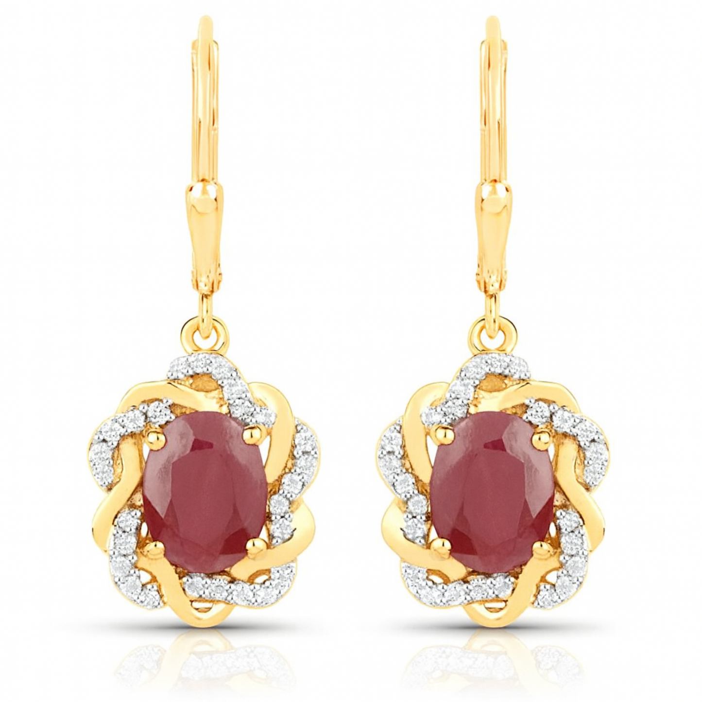 Boucles d'oreilles en argent sterling 925 avec rubis véritable et topaze blanche de 3,46 carats 