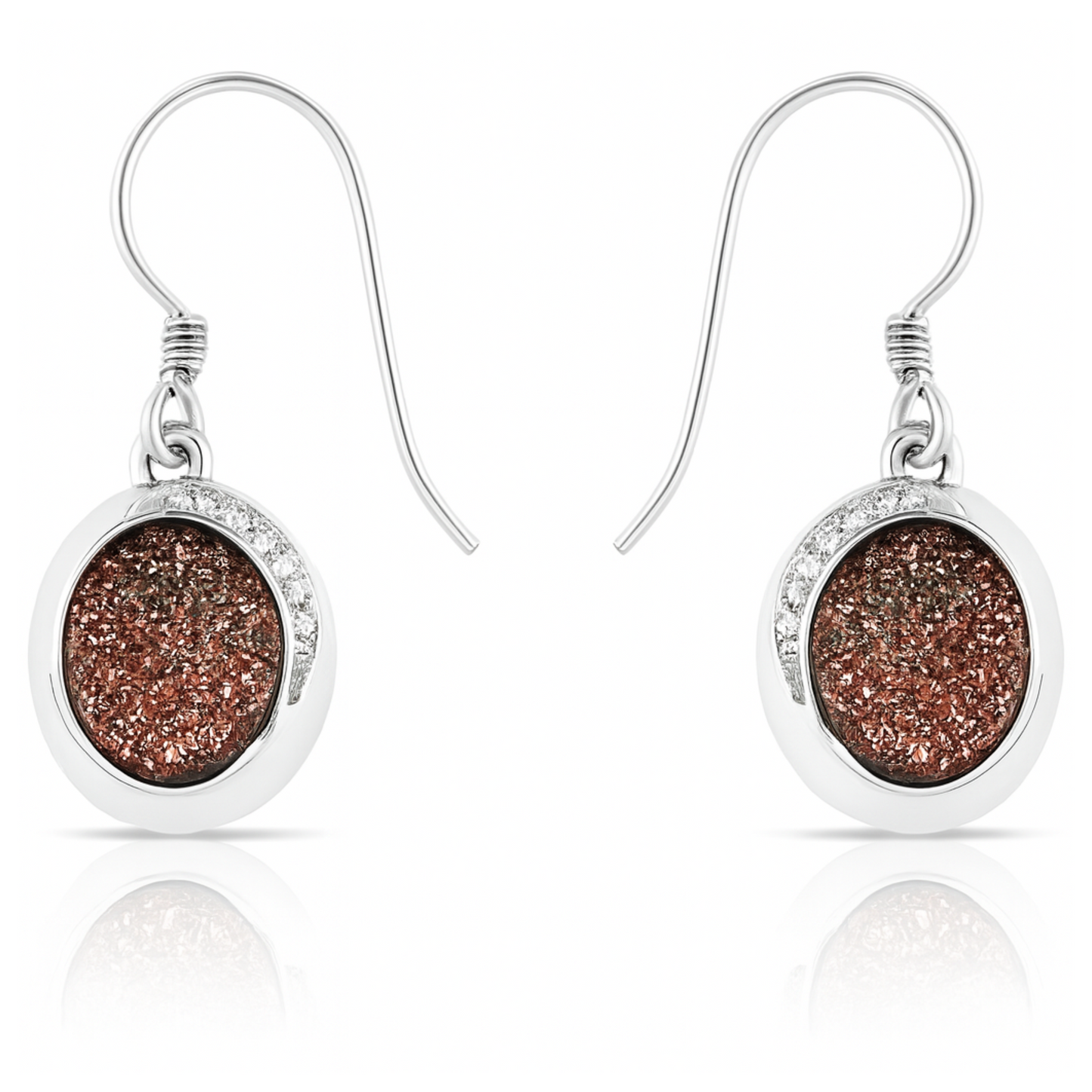 4.72 Carat Genuine Copper Bloom Drusy and White Topaz .925 Sterling Silver Earrings