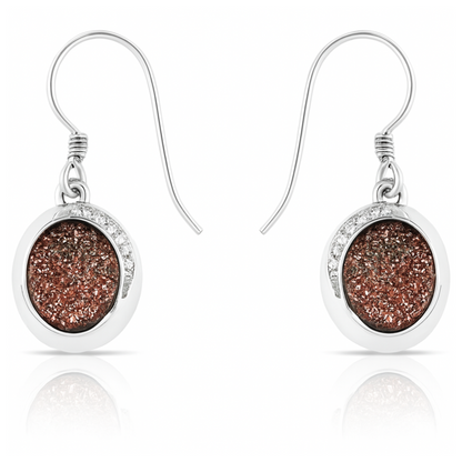 4.72 Carat Genuine Copper Bloom Drusy and White Topaz .925 Sterling Silver Earrings