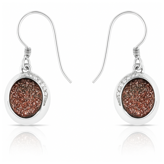 4.72 Carat Genuine Copper Bloom Drusy and White Topaz .925 Sterling Silver Earrings