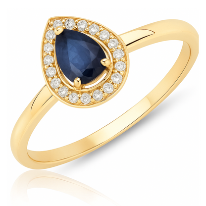 Bague en or jaune 14 carats avec saphir bleu véritable et diamant blanc de 0,48 carat 