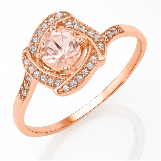 0.49 Carat Genuine Morganite and White Diamond 14K Rose Gold Ring