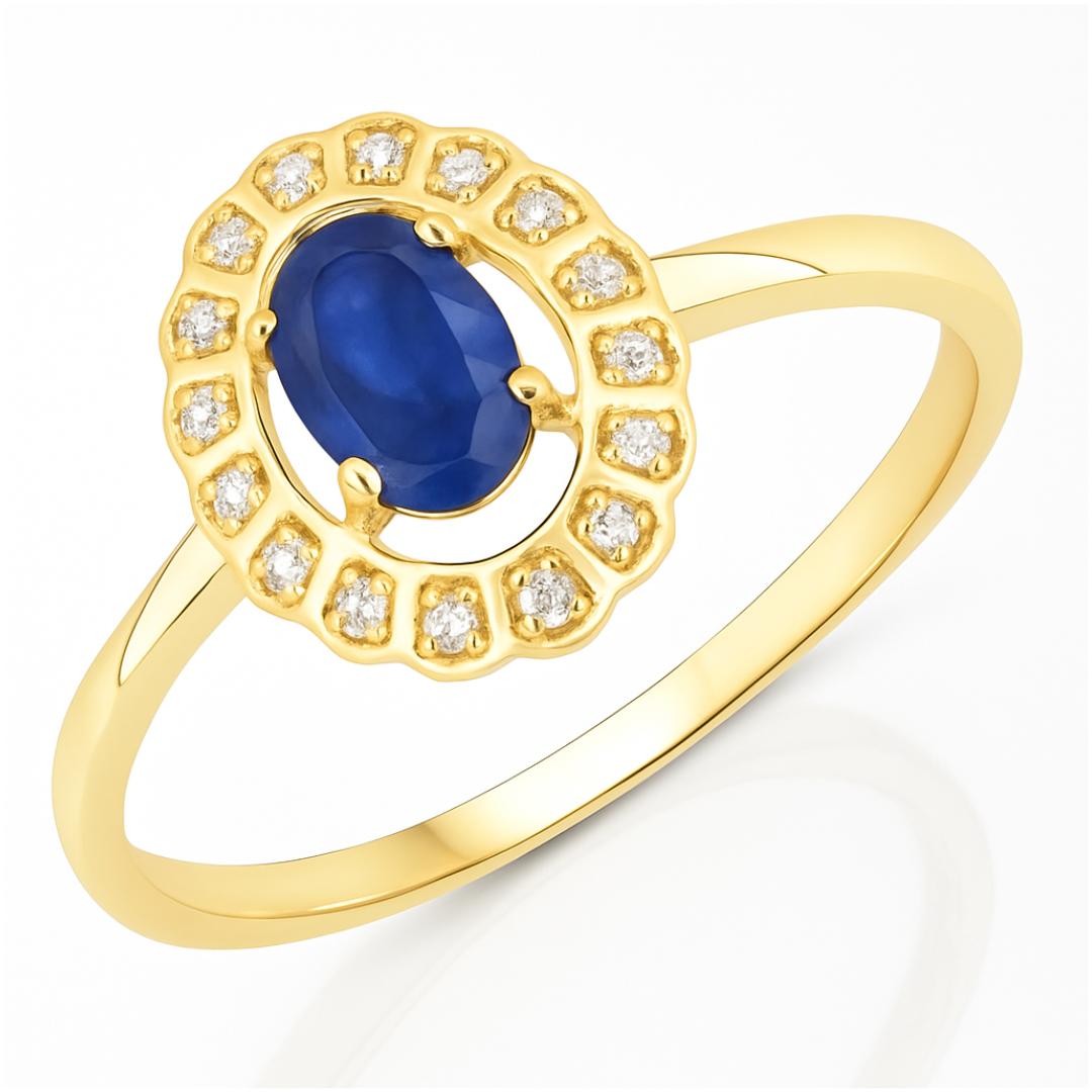 0.52 Carat Genuine Blue Sapphire and White Diamond 14K Yellow Gold Ring