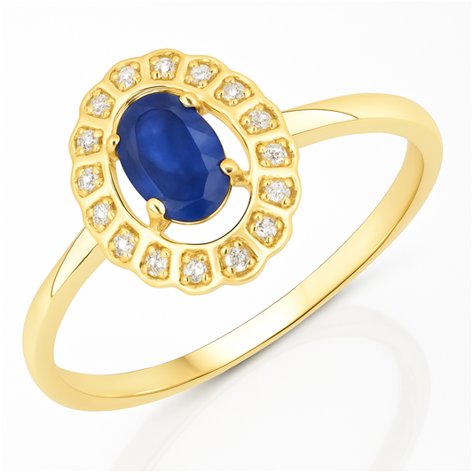 0.52 Carat Genuine Blue Sapphire and White Diamond 14K Yellow Gold Ring