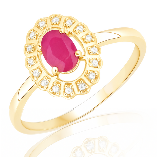 0.56 Carat Genuine Ruby and White Diamond 14K Yellow Gold Ring