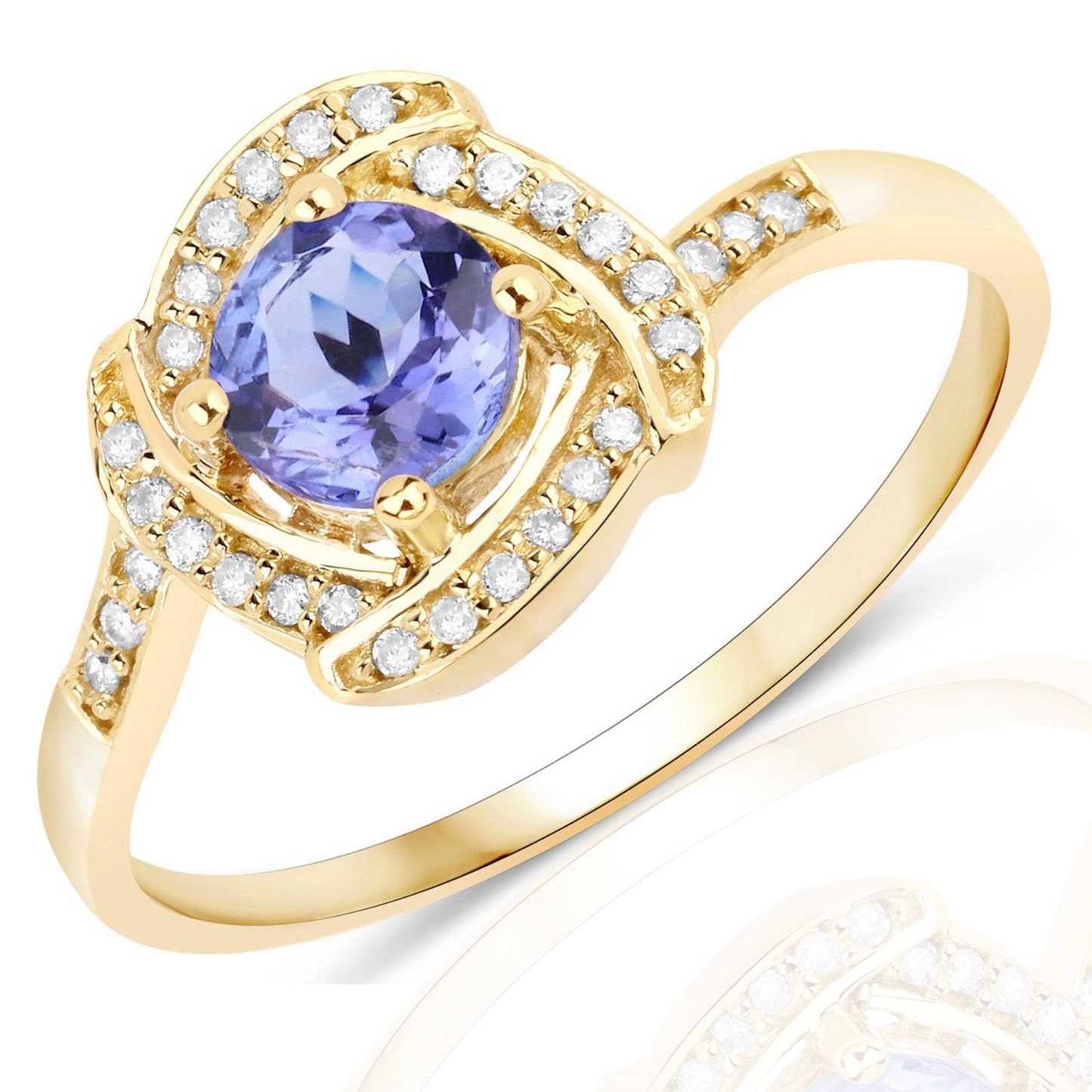 0.55 Carat Genuine Tanzanite and White Diamond 14K Yellow Gold Ring