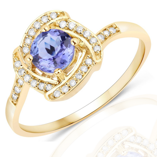 0.55 Carat Genuine Tanzanite and White Diamond 14K Yellow Gold Ring
