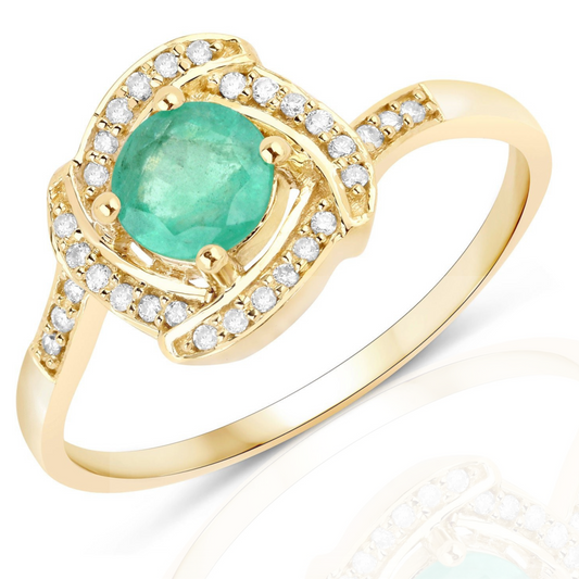0.50 Carat Genuine Zambian Emerald and White Diamond 14K Yellow Gold Ring