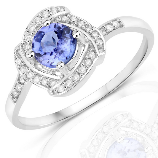 0.55 Carat Genuine Tanzanite and White Diamond 14K White Gold Ring