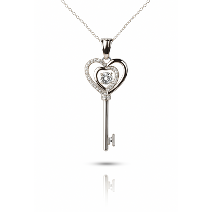 Sterling Silver Dancing Diamond Pendant with Cubic Zirconia and Chain
