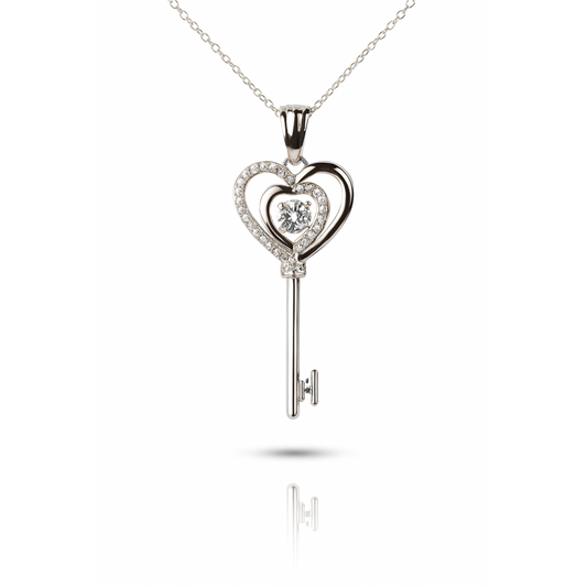 Sterling Silver Dancing Diamond Pendant with Cubic Zirconia and Chain