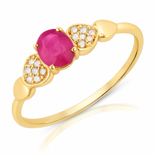 0.36 Carat Genuine Ruby and White Diamond 14K Yellow Gold Ring