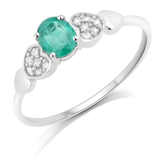 0.36 Carat Genuine Zambian Emerald and White Diamond 14K White Gold Ring