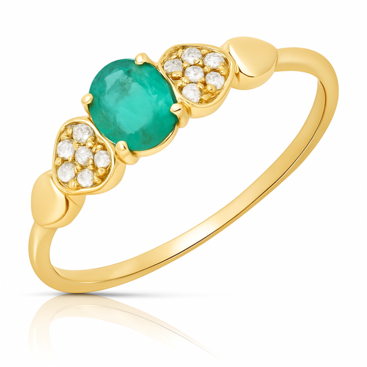 0.36 Carat Genuine Zambian Emerald and White Diamond 14K Yellow Gold Ring