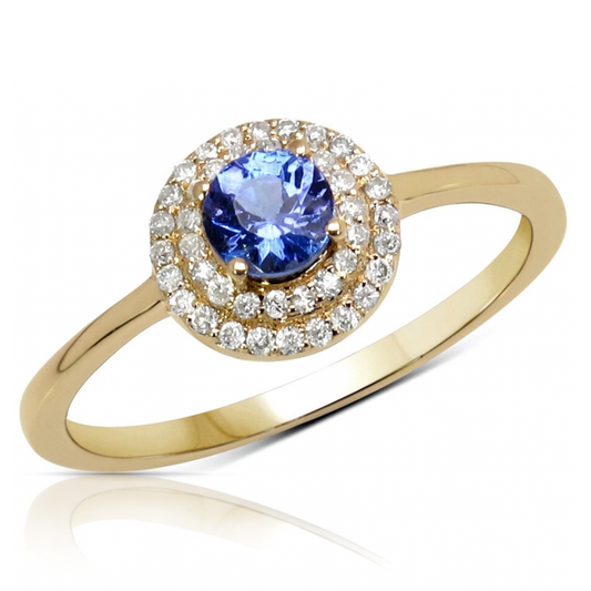 0.37 Carat Genuine Tanzanite and White Diamond 14K Yellow Gold Ring