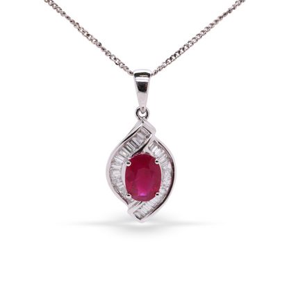 Marquise-Shaped White Gold Necklace With A Ruby