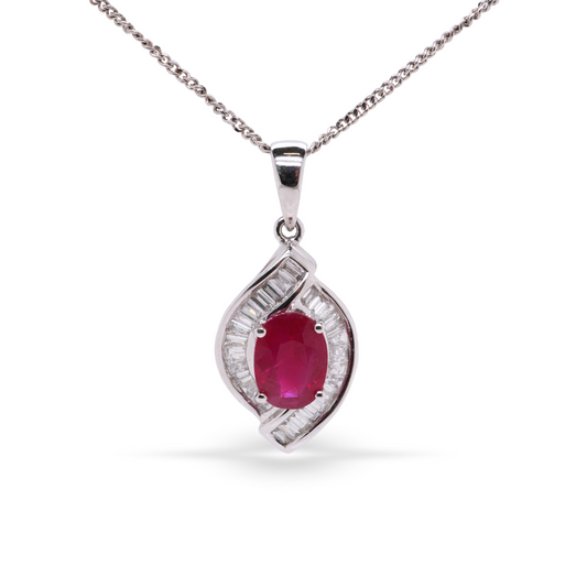 Marquise-Shaped White Gold Necklace With A Ruby