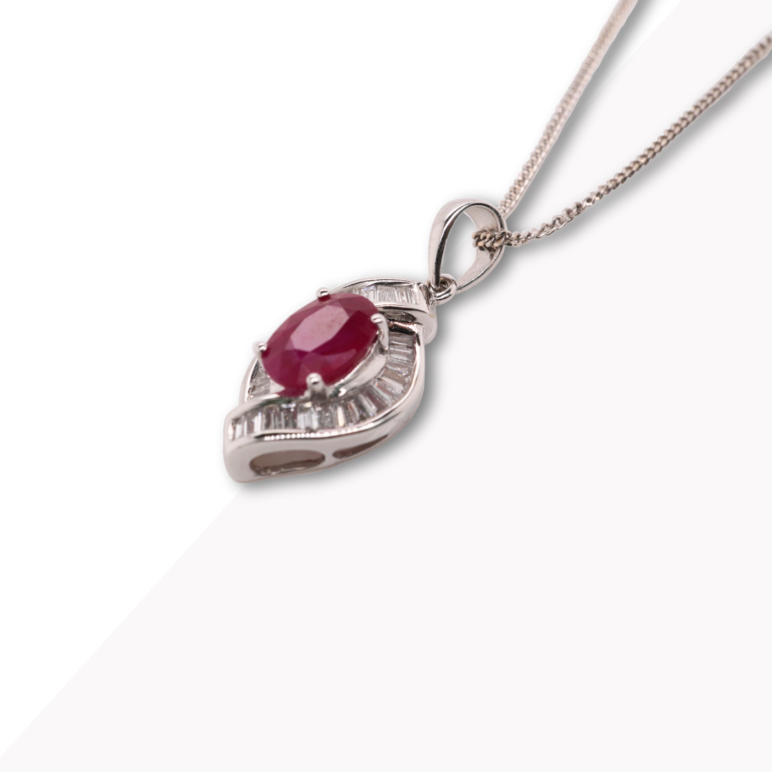 Marquise-Shaped White Gold Necklace With A Ruby