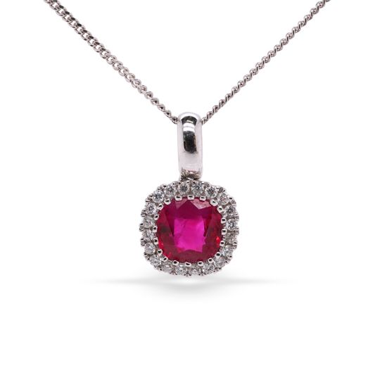 Cushion-shaped Gold Pendant With a Ruby