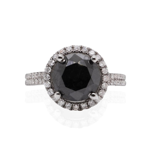 18KW Engagement Ring with 13.10ct Black Diamond and 80 0.52ct Side Stones